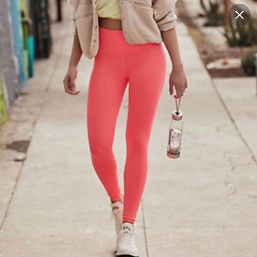 NWT Free People Movement Good Karma High-Rise Full Length Neon Coral XS/S